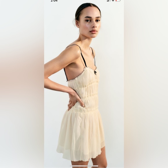 Zara Little Bow Textured Black Slip Dress Corset Camisole Burlesque Paris NWT S - Picture 5 of 16